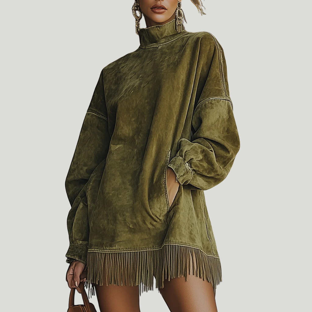 Carol | Oversized kjole med semsket look og frynser