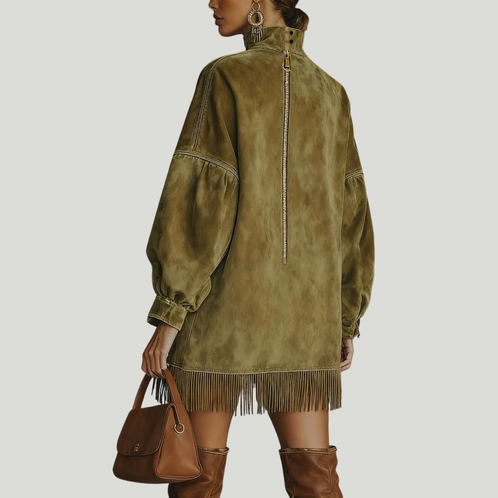 Carol | Oversized kjole med semsket look og frynser