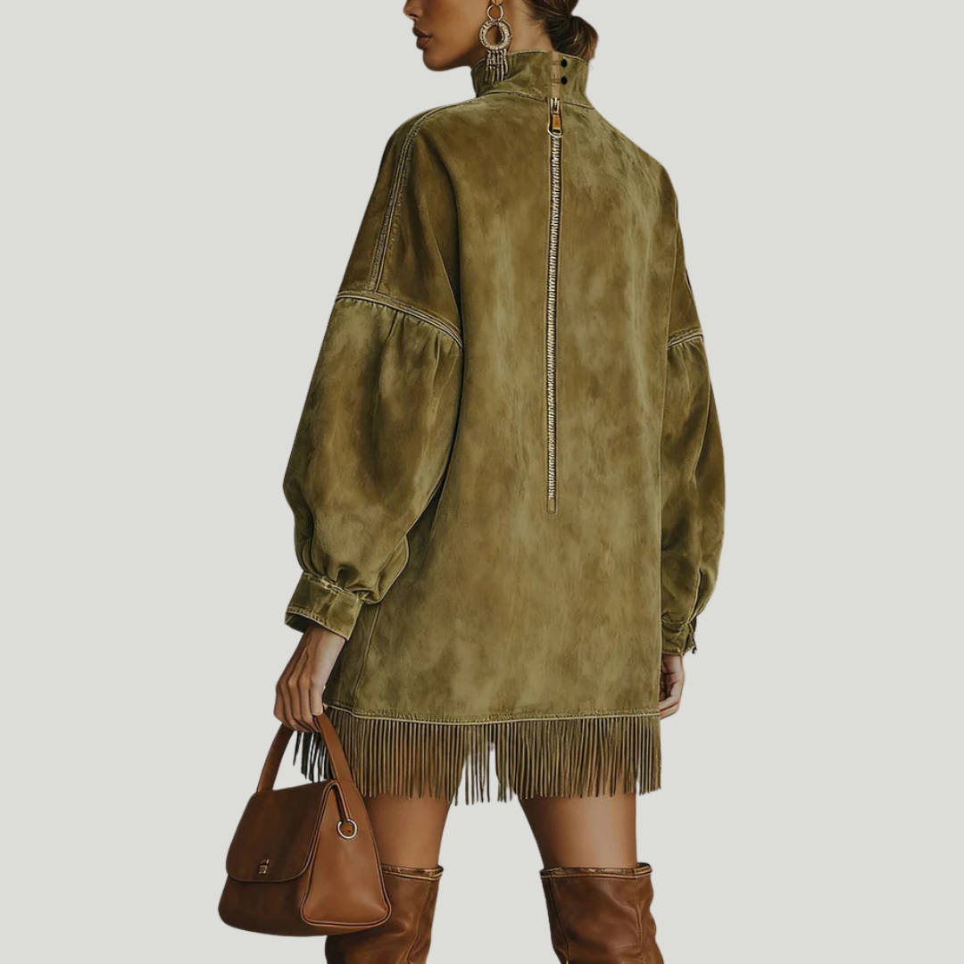 Carol | Oversized kjole med semsket look og frynser