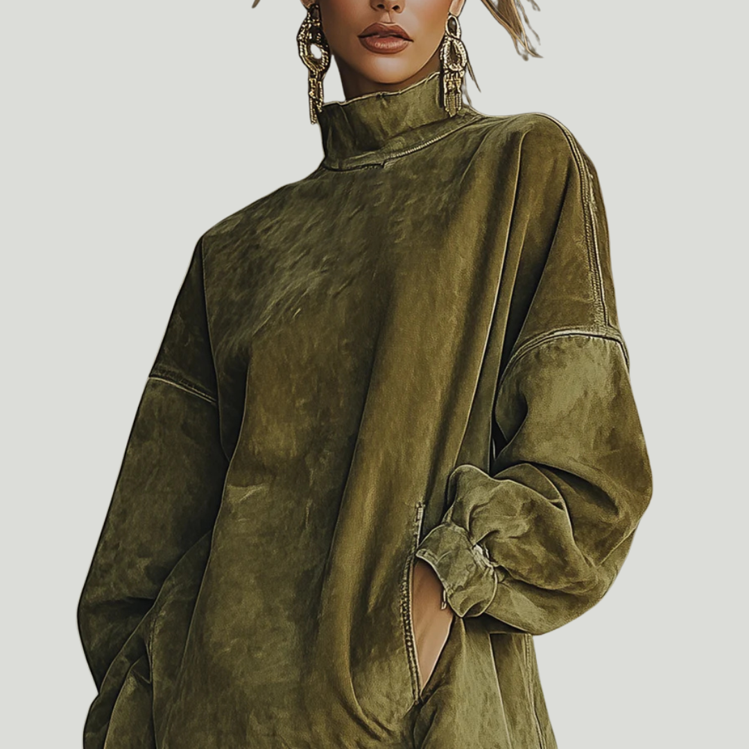 Carol | Oversized kjole med semsket look og frynser