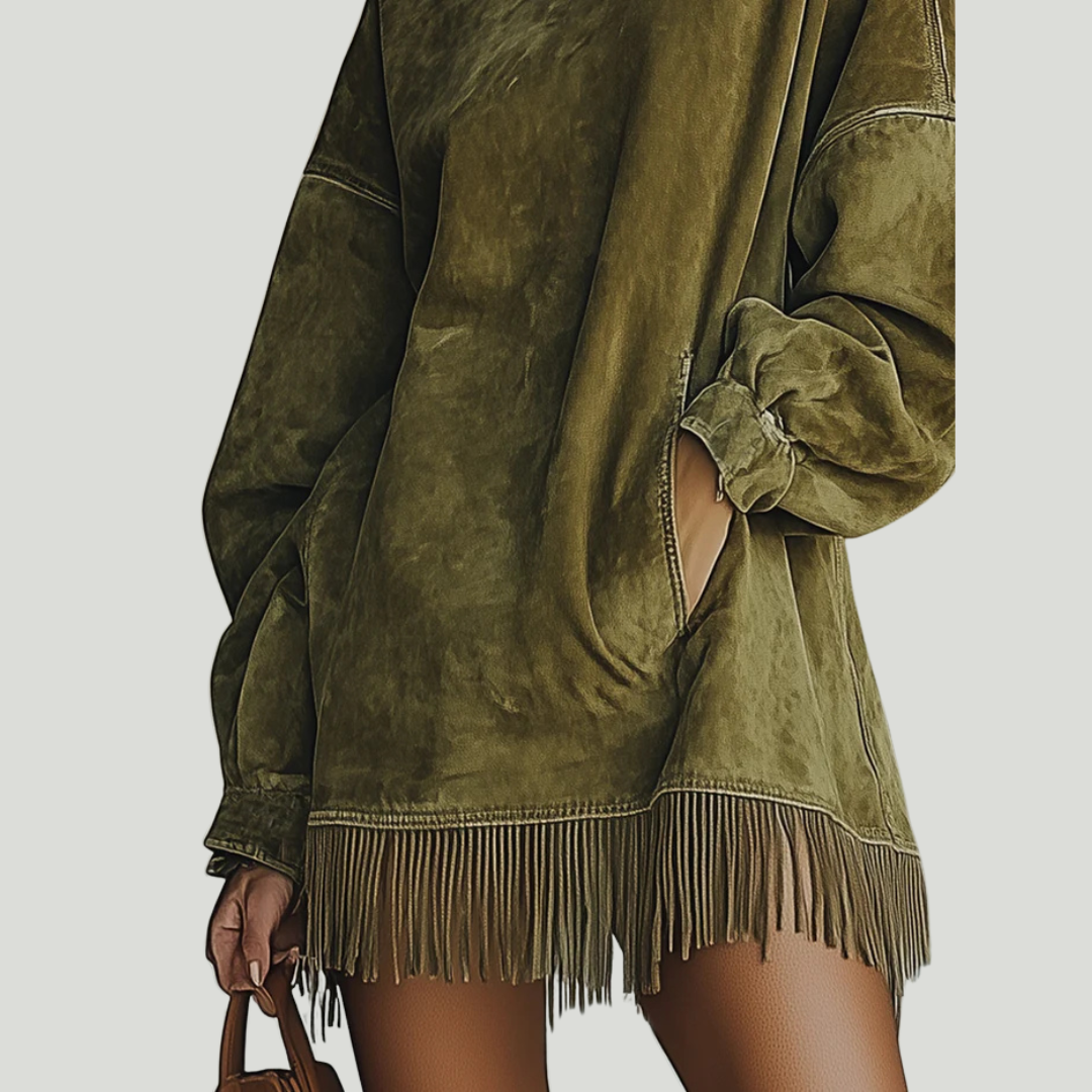 Carol | Oversized kjole med semsket look og frynser