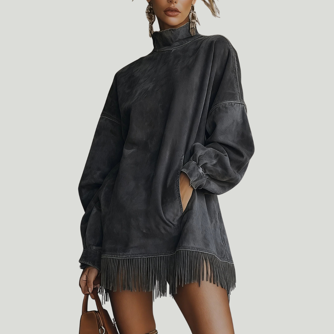 Carol | Oversized kjole med semsket look og frynser