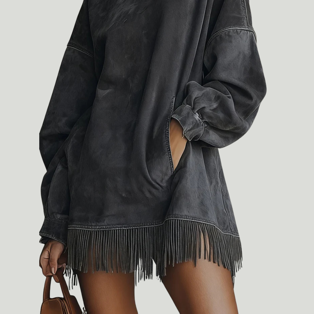 Carol | Oversized kjole med semsket look og frynser